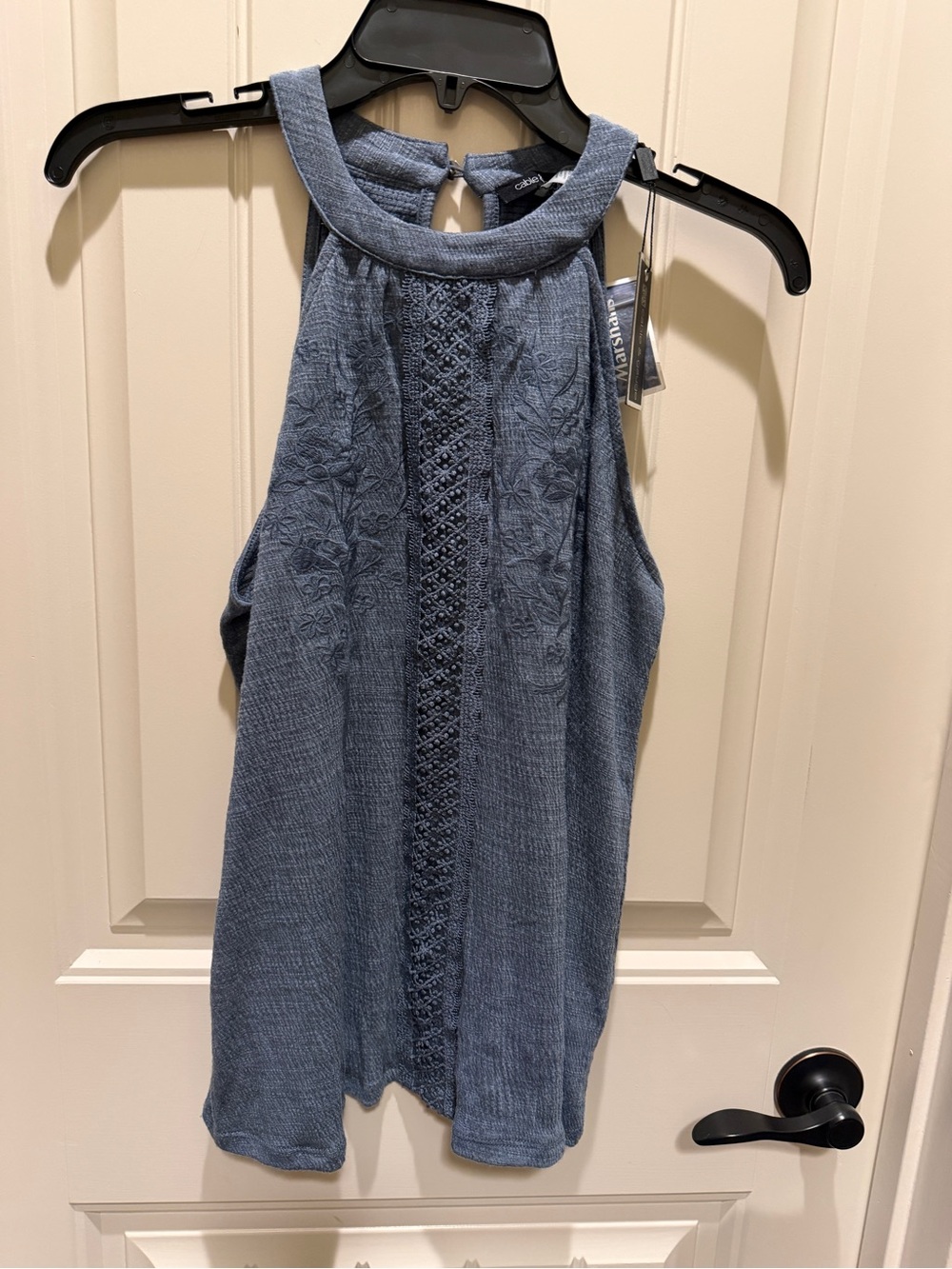 Cable & Gauge Dusty Blue Crochet-Detail Halter Camisole